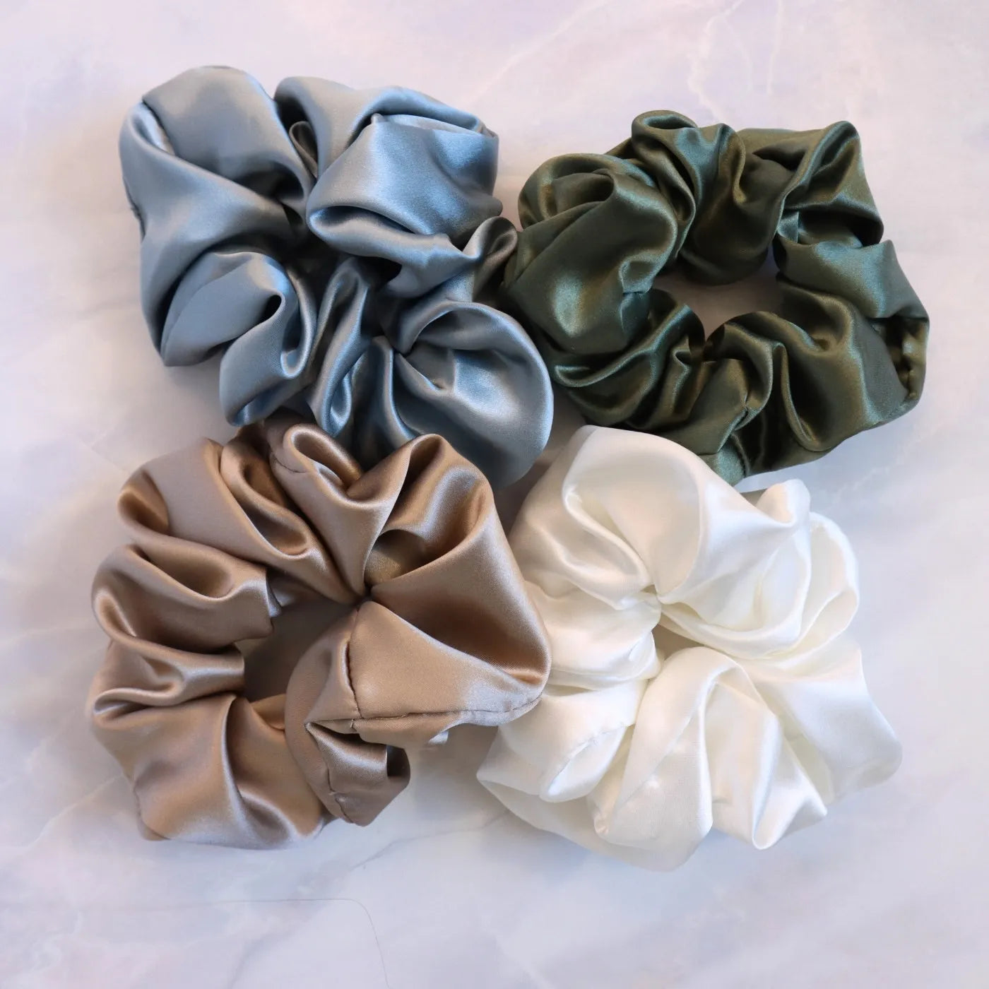 4 Silk Hair Scrunchie Set 22 MM Mulberry Silk - Brown, Green, Blue, White