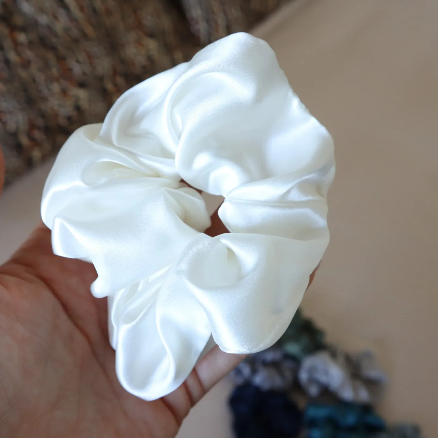 4 White silk scrunchies hair ties uk real silk