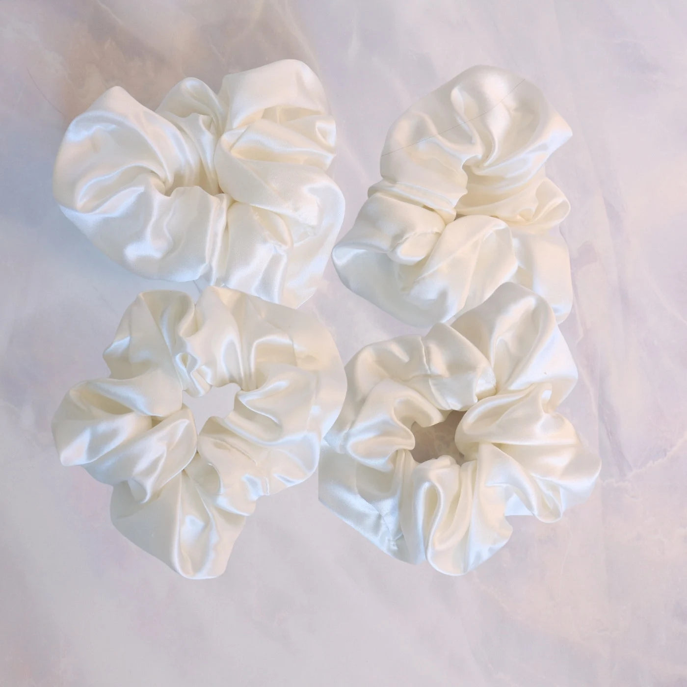4 White silk scrunchies hair ties uk real silk