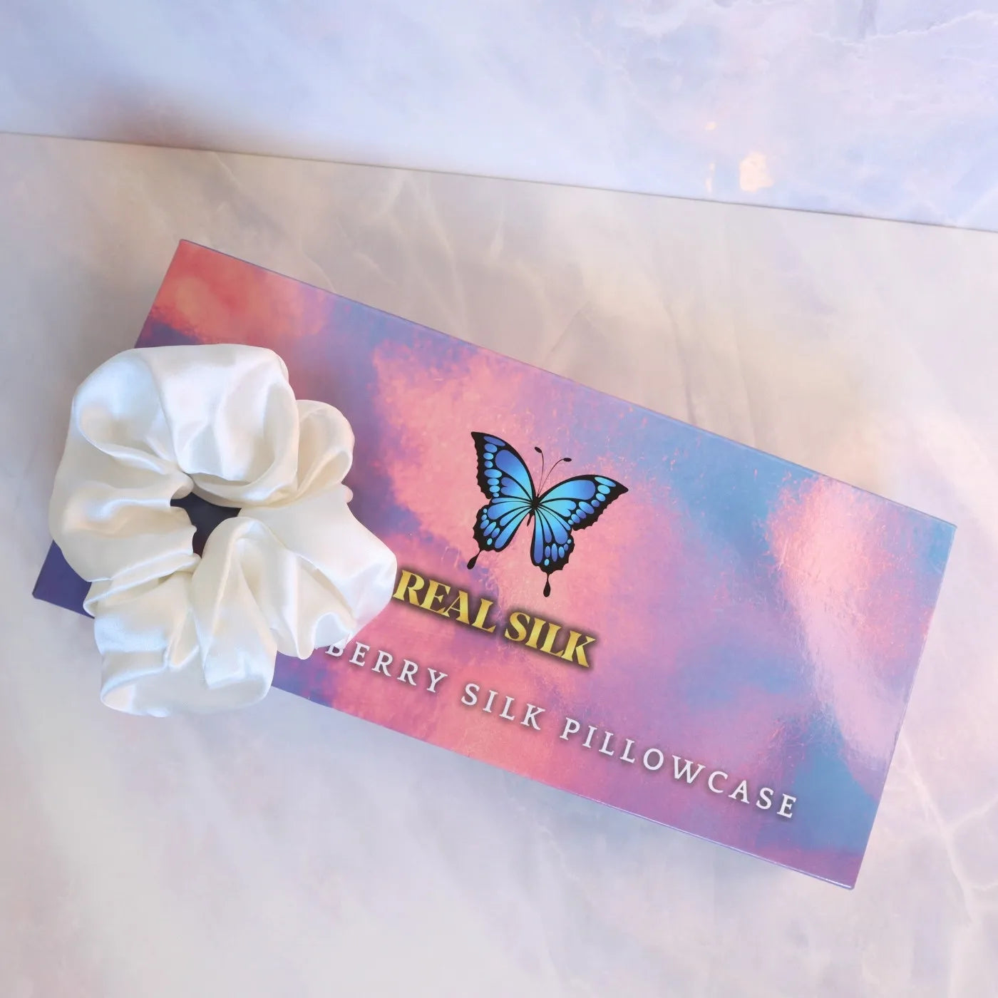 4 White silk scrunchies hair ties uk real silk