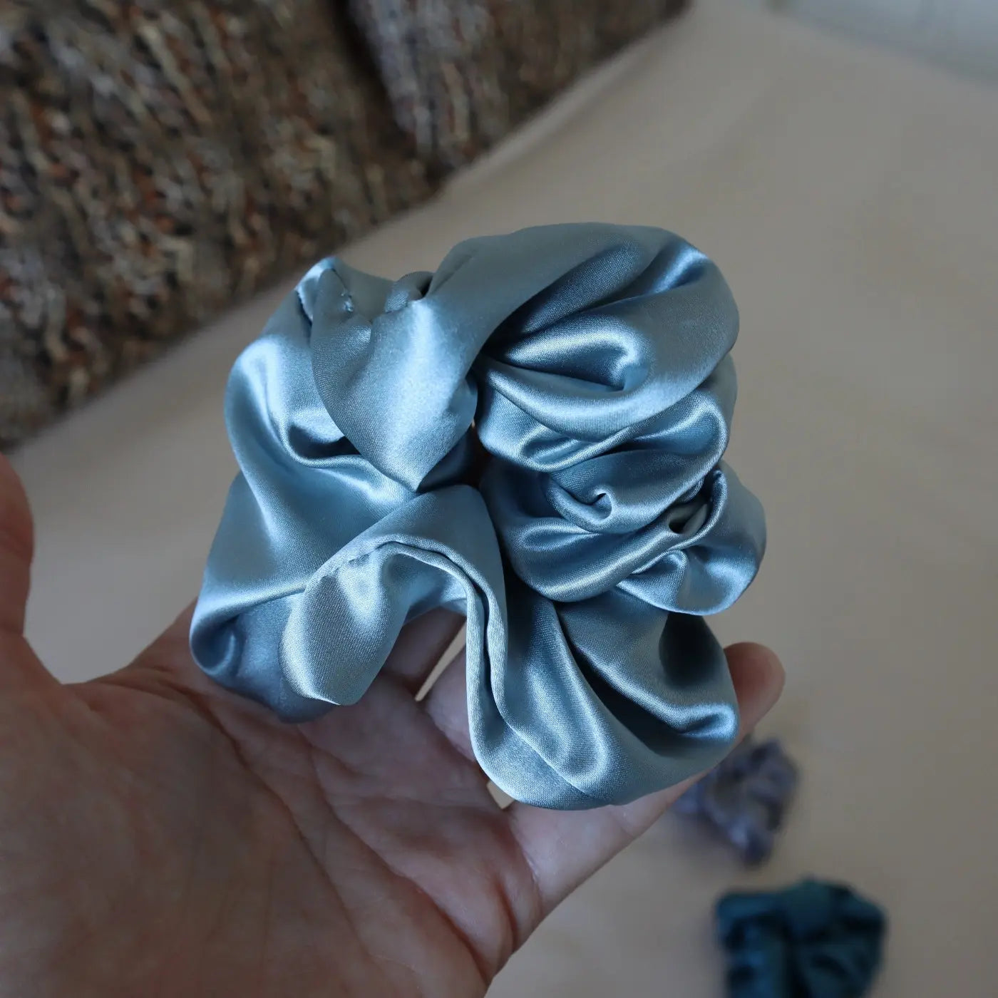 4 Silk Hair Scrunchie Set Hair Ties Mulberry - Navy Blue, Grey, Teal, Light Blue