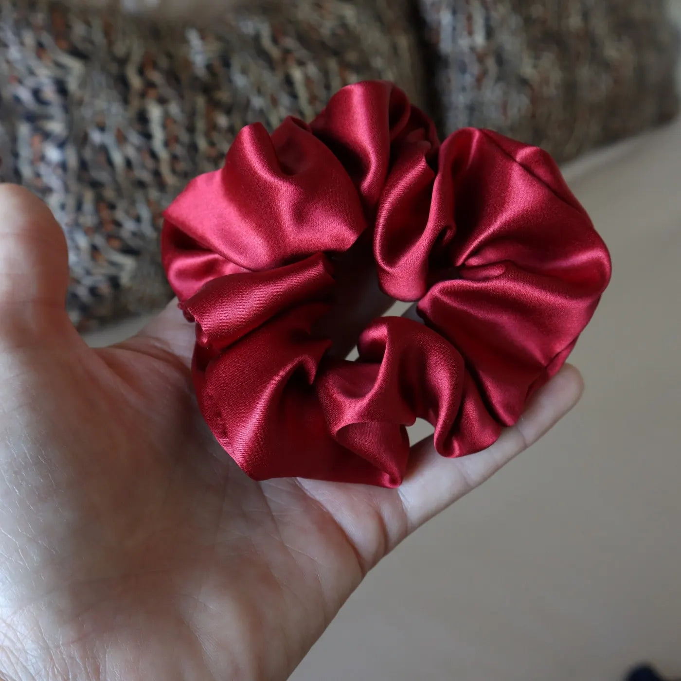 4 Silk Hair Scrunchie Ties Set - Red, White, Gold, Black