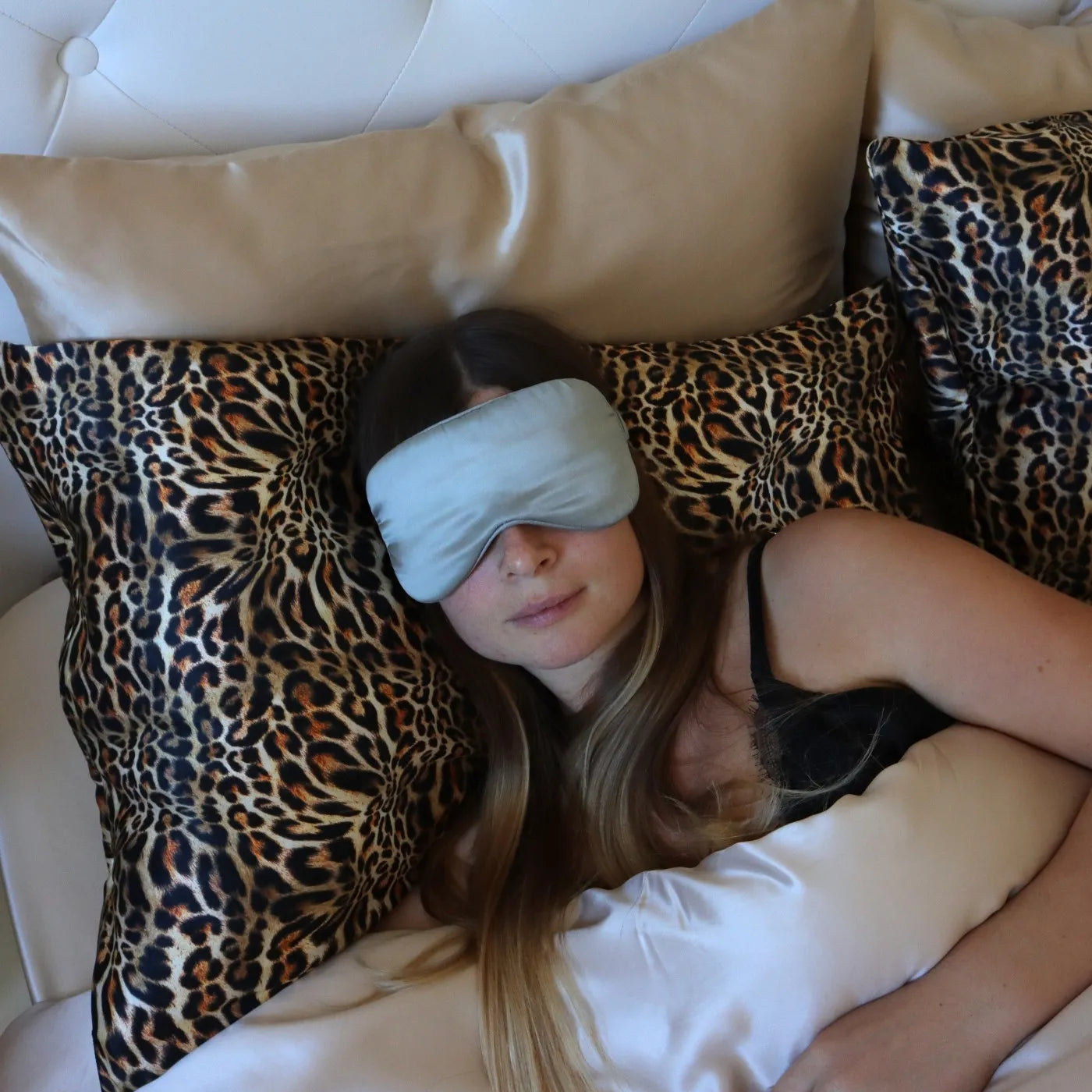 Silk Eye Sleeping Mask 100% Pure Mulberry Silk Grey Silver Luxury Gift