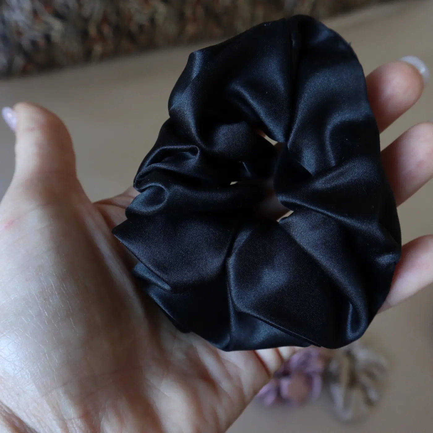 4 Silk Hair Scrunchie Set - White, Gold, Black, Pink