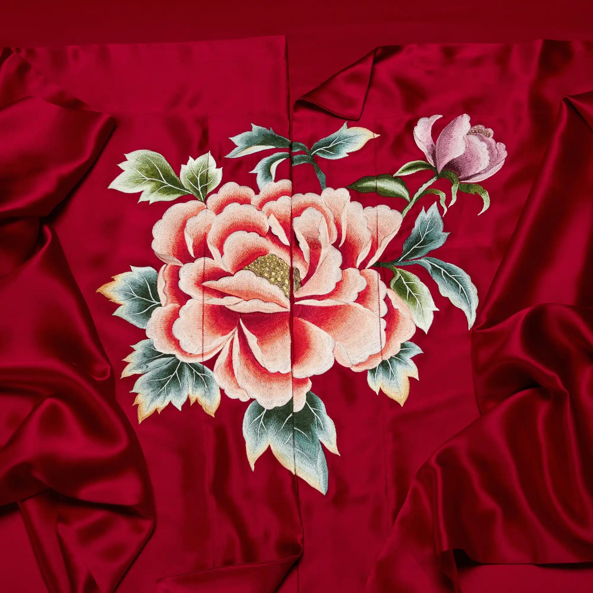 Luxury Embroidered 4 Psc 22 MM Mulberry Silk Bedding Set in Red Real Silk UK