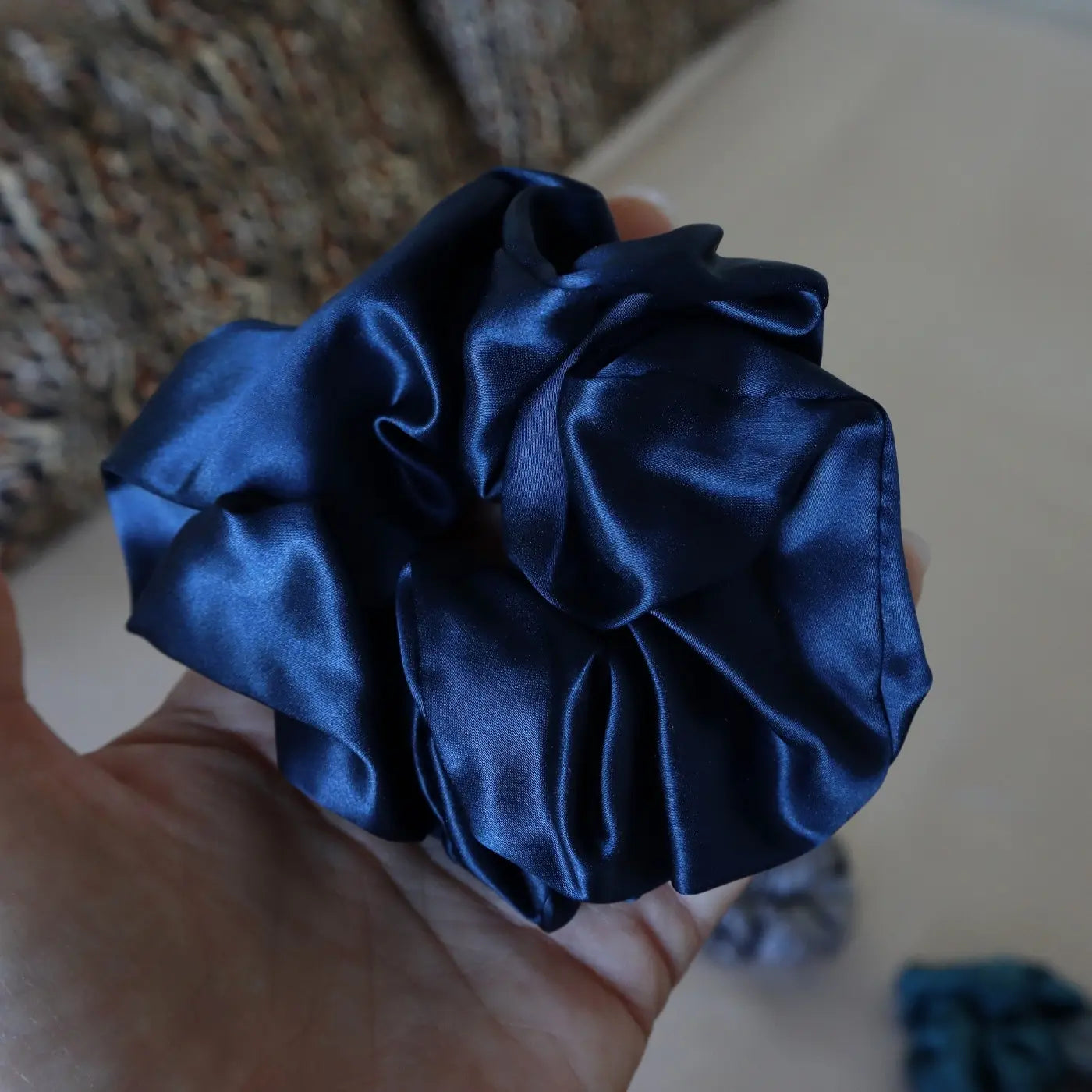 4 Silk Hair Scrunchie Hair Tie Set - Navy, Silver, Brown, Light Blue