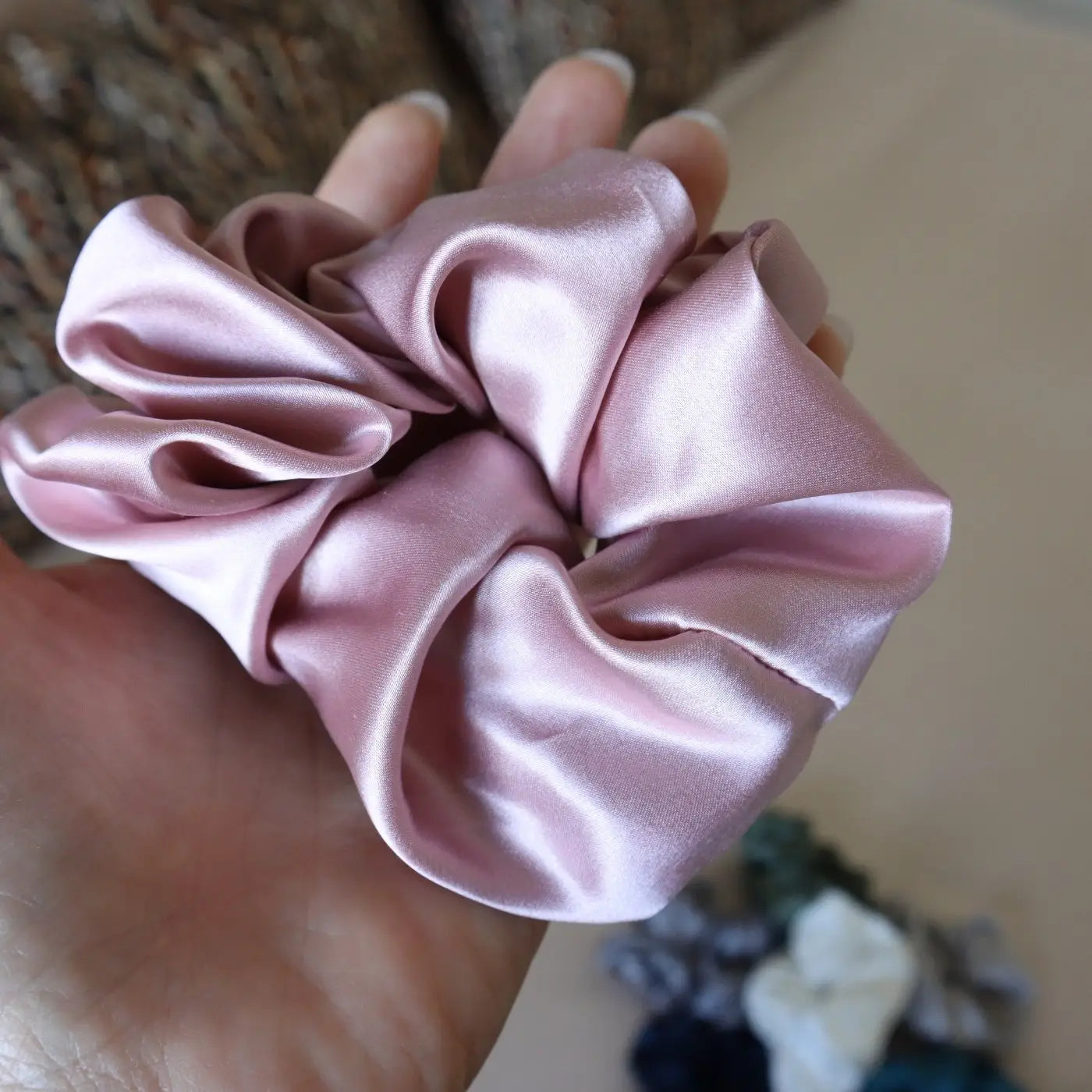 4 Silk Hair Scrunchie Set - Pink, Purple, Teal, Light Blue Hair Ties