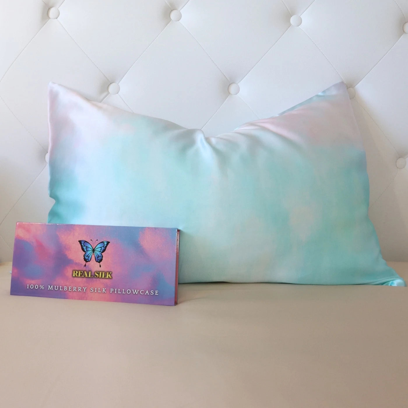 Aqua Light Blue Pink Gradient Unicorn Real Silk Pillowcase 22 Momme MM Mulberry Silk Zipper UK Ireland