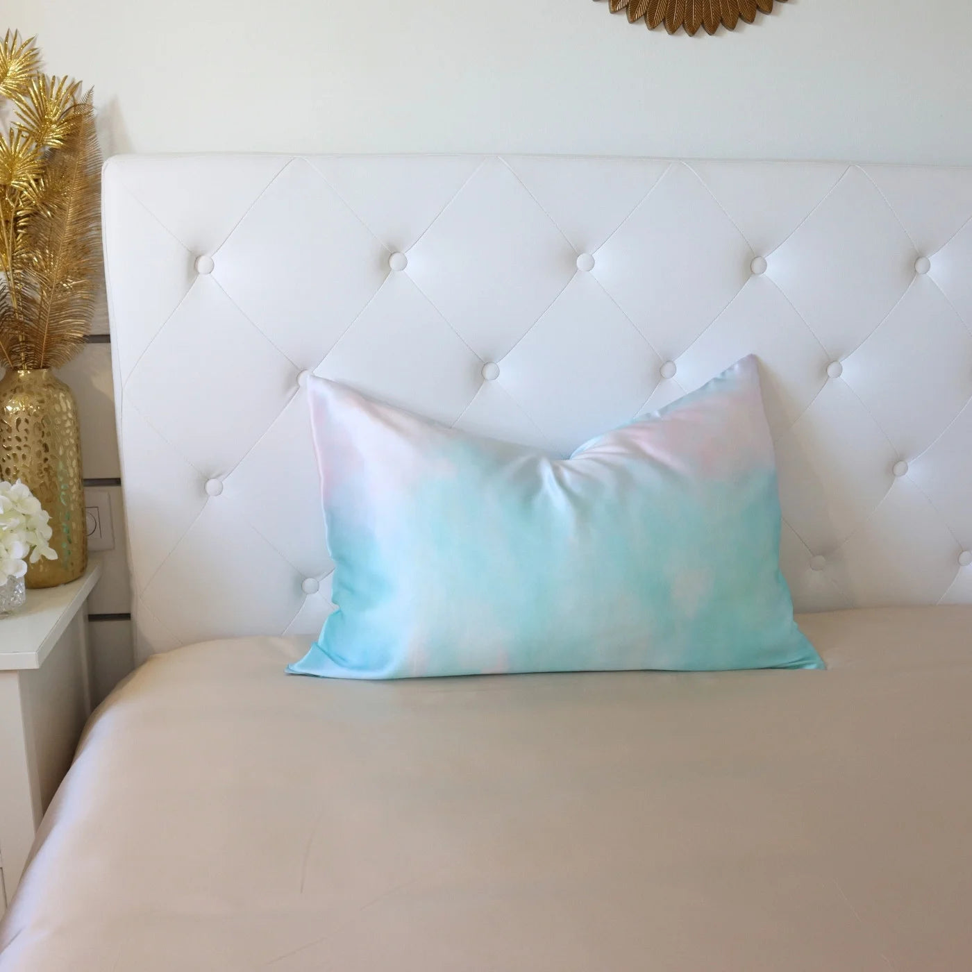 Aqua Light Blue Pink Gradient Unicorn Real Silk Pillowcase 22 Momme MM Mulberry Silk Zipper UK Ireland