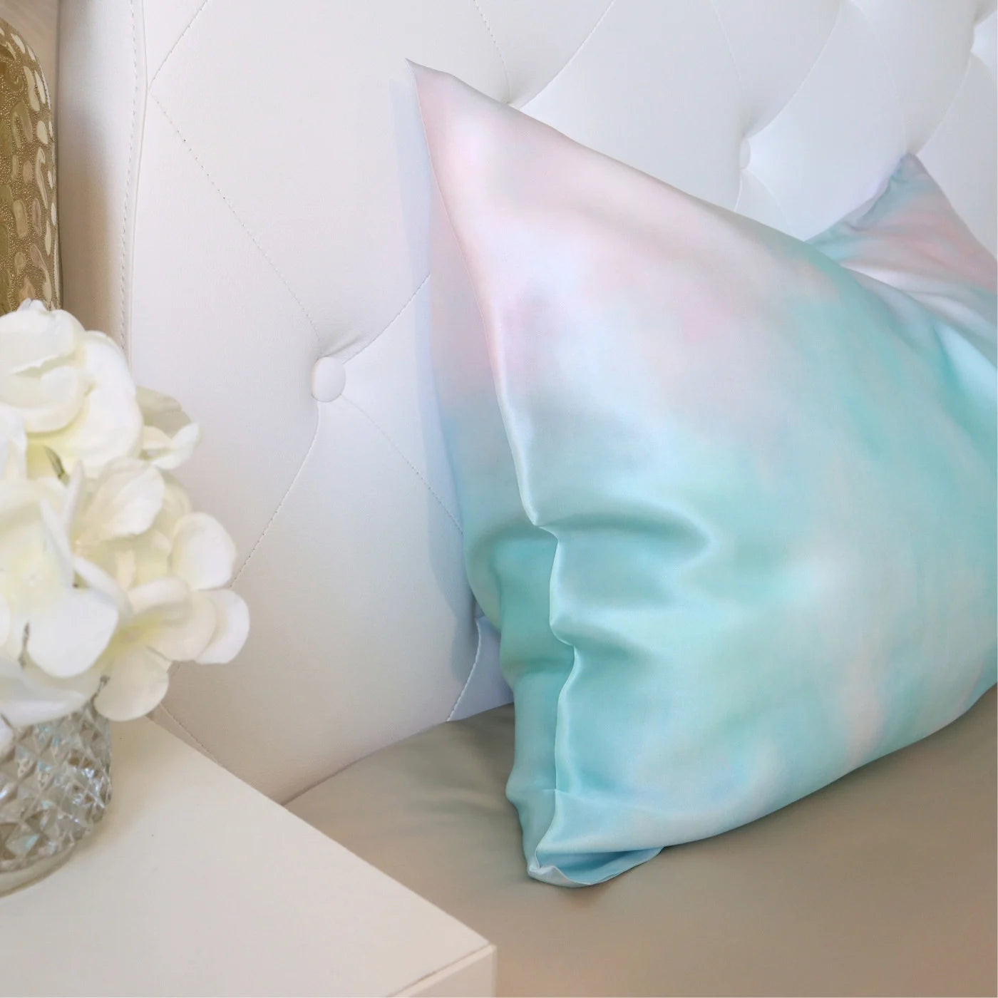 Aqua Light Blue Pink Gradient Unicorn Real Silk Pillowcase 22 Momme MM Mulberry Silk Zipper UK Ireland