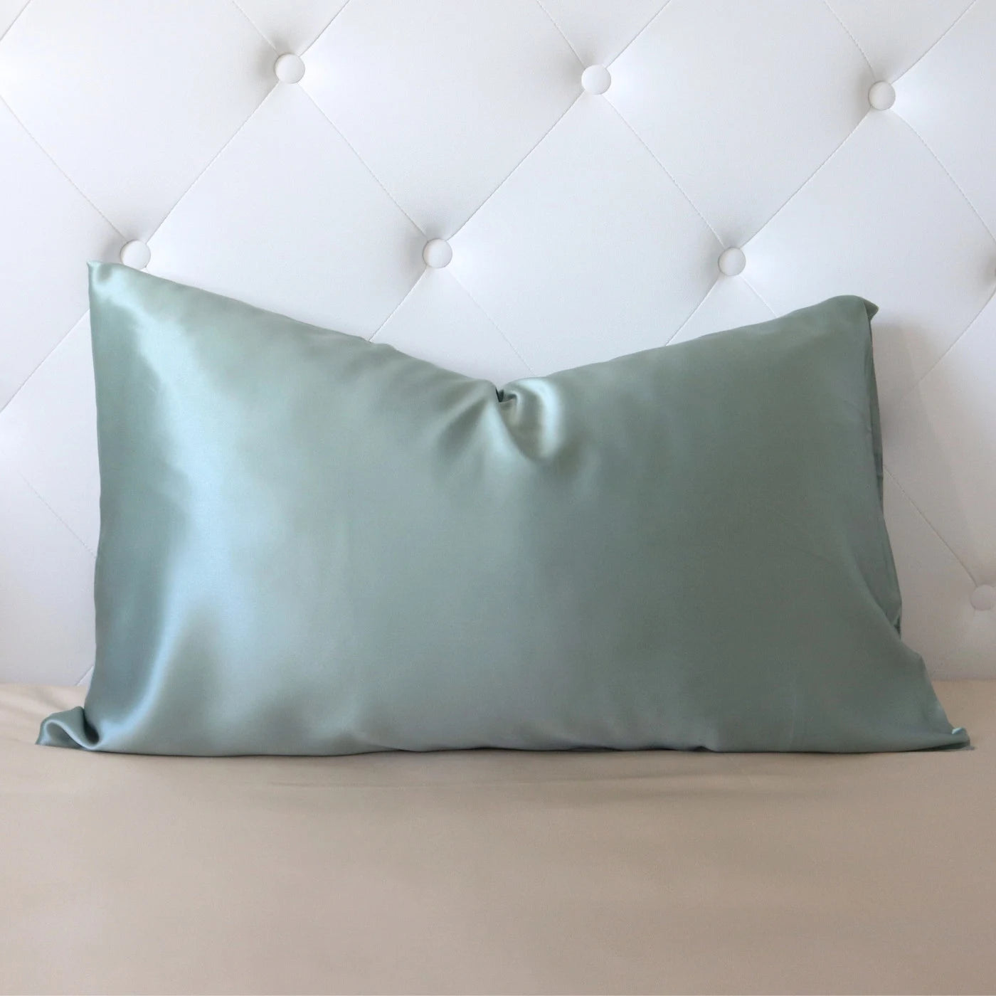 White and hotsell green silk pillowcase