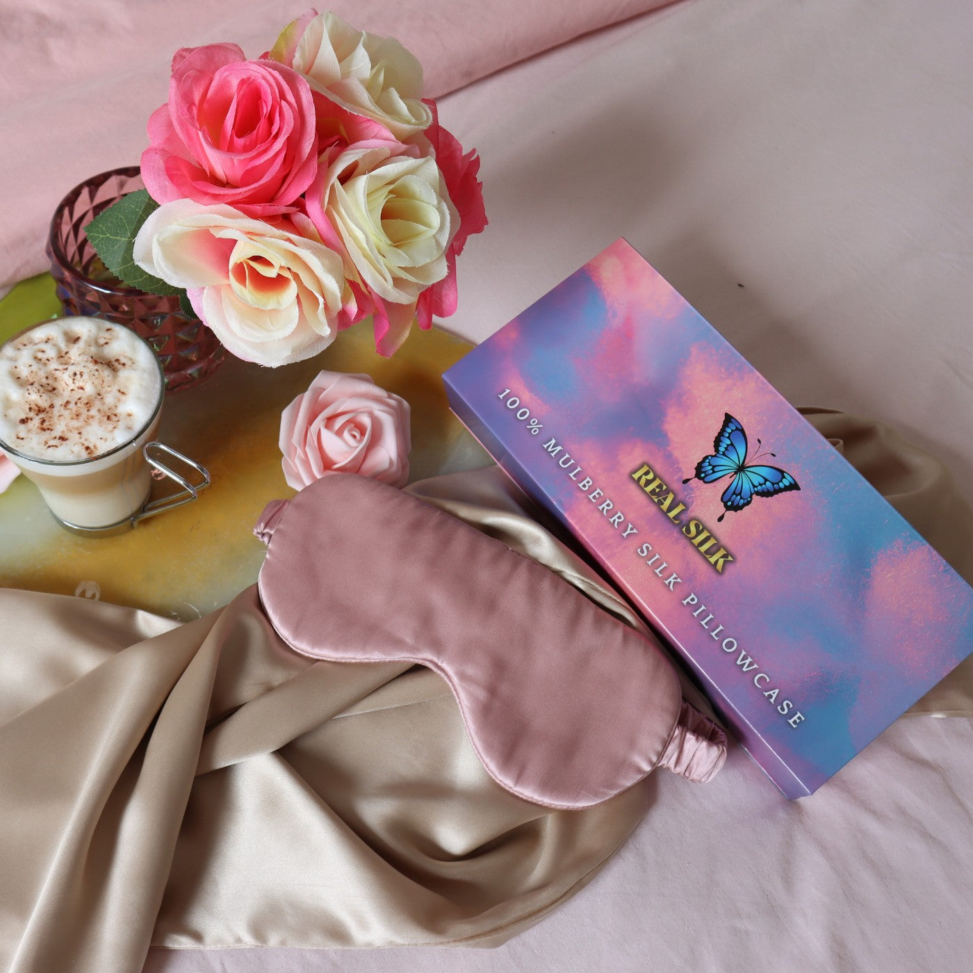 Silk Eye Sleeping Mask 100% Pure Mulberry Silk Silver Grey White Pink Gold Blue Luxury Gift