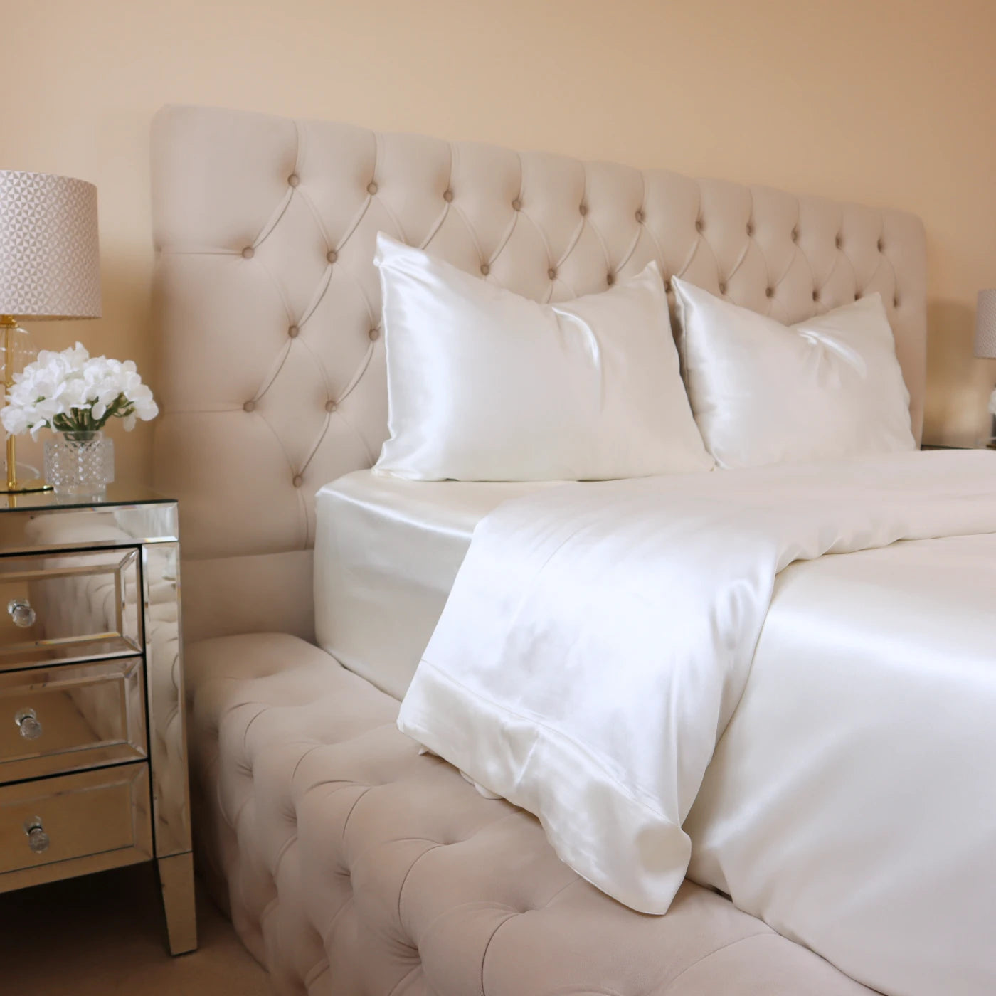 Real Silk Bedding Set Luxury 4 Psc 22 Momme 100% Mulberry Silk Bedding Set Duvet Cover Fitted Sheet 2 Pillow Covers Cases in White UK