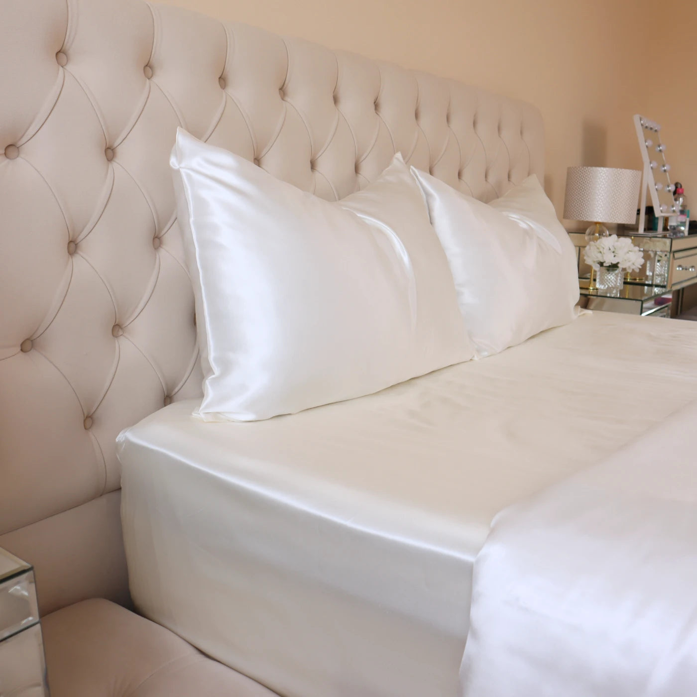 Real Silk Bedding Set Luxury 4 Psc 22 Momme 100% Mulberry Silk Bedding Set Duvet Cover Fitted Sheet 2 Pillow Covers Cases in White UK