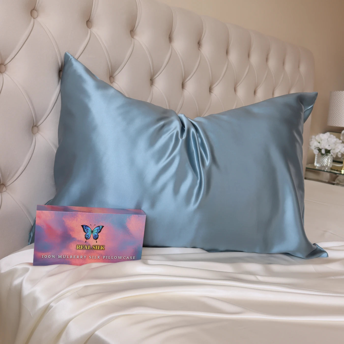 Light Blue Petrol Grey Duck Egg Silk Pillowcase Muberry 22 Momme UK Ireland Real Silk