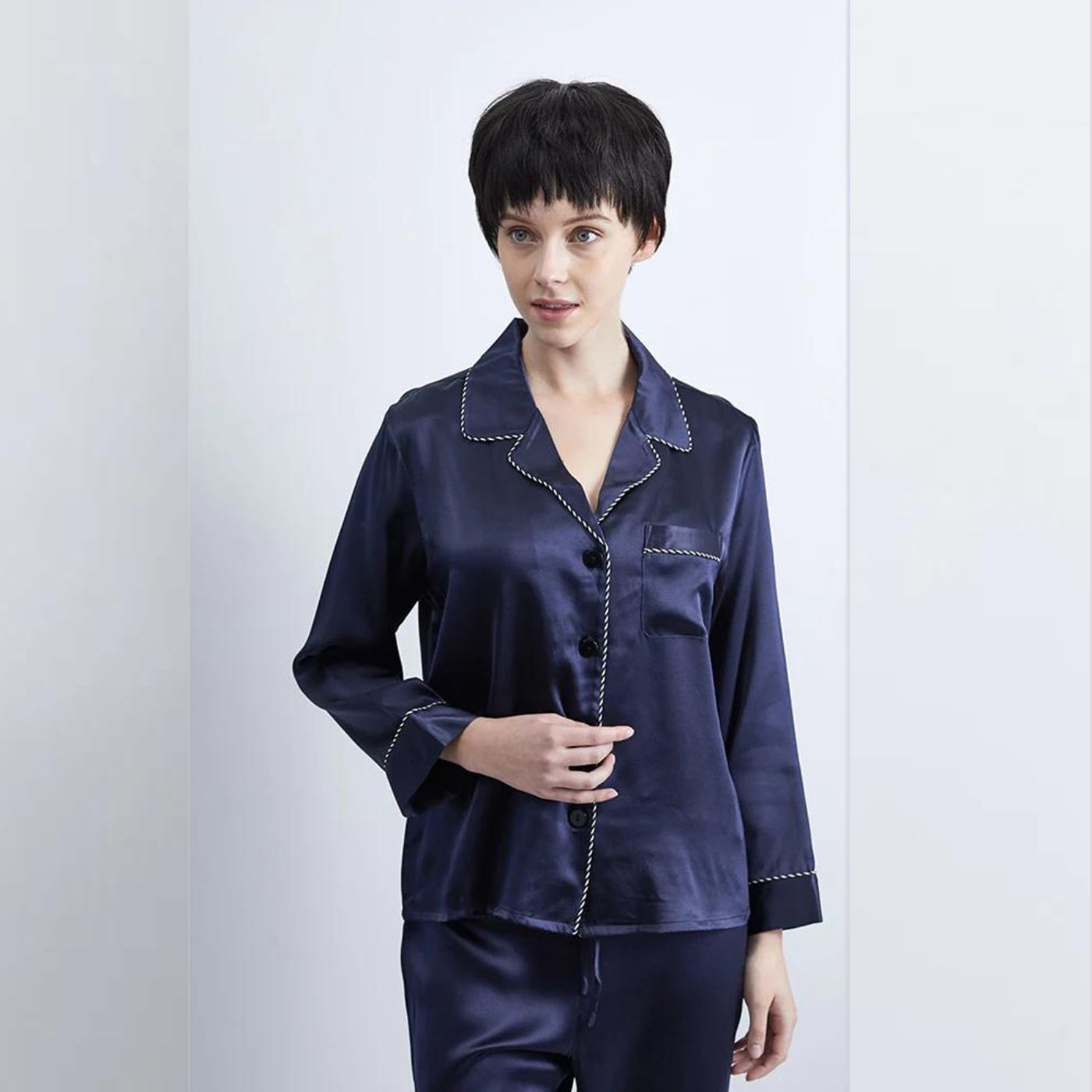 Dark blue silk discount pyjamas