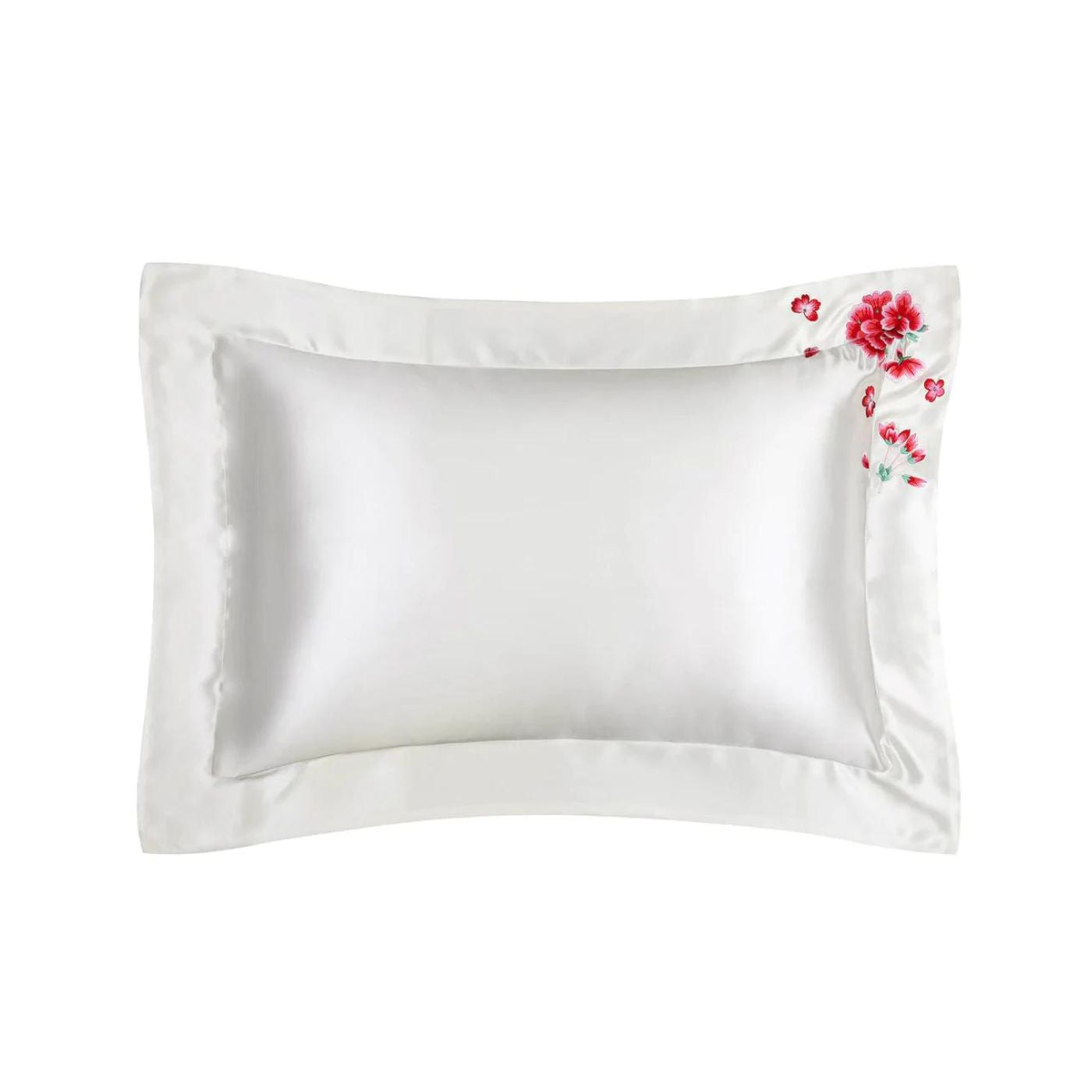 Primrose Flower Embroidered Art pattern 22 MM Momme Silk Pillowcase White Oxford Style Envelope Closure Luxury best 100% Mulberry silk real pure