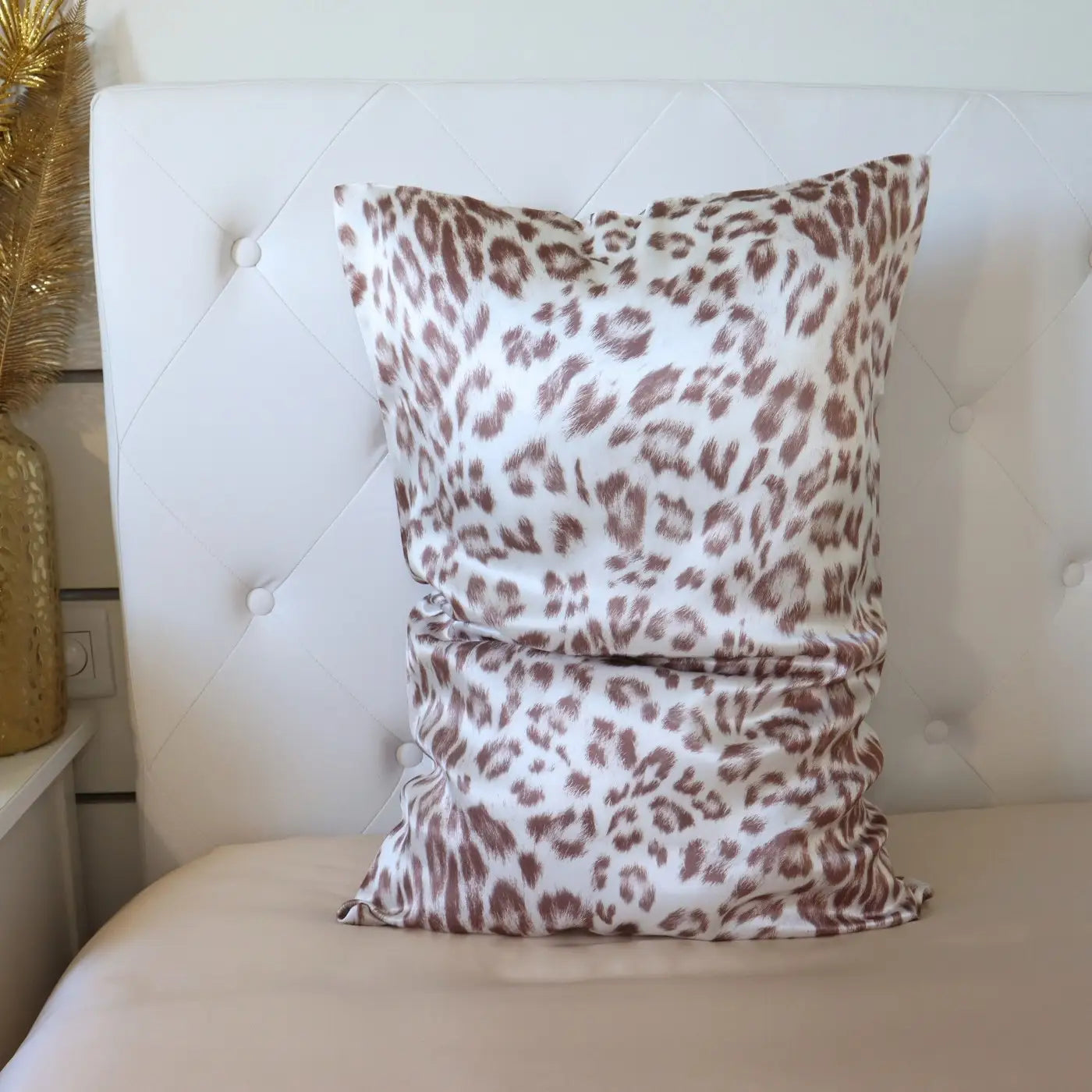 Brown White Leopard Print Real Silk Pillowcase 22 MM UK Ireland Mulberry