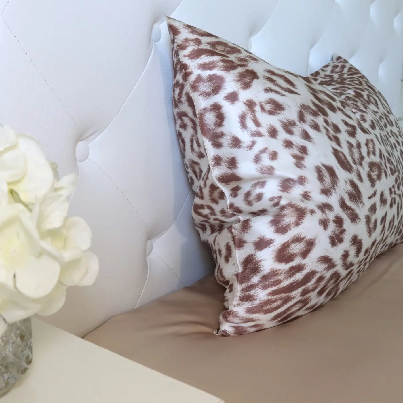 Brown White Leopard Print Real Silk Pillowcase 22 MM UK Ireland Mulberry
