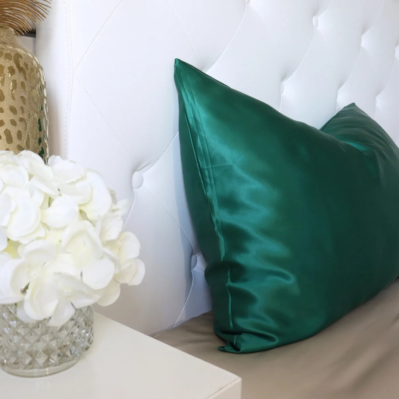 Green silk shop pillowcase