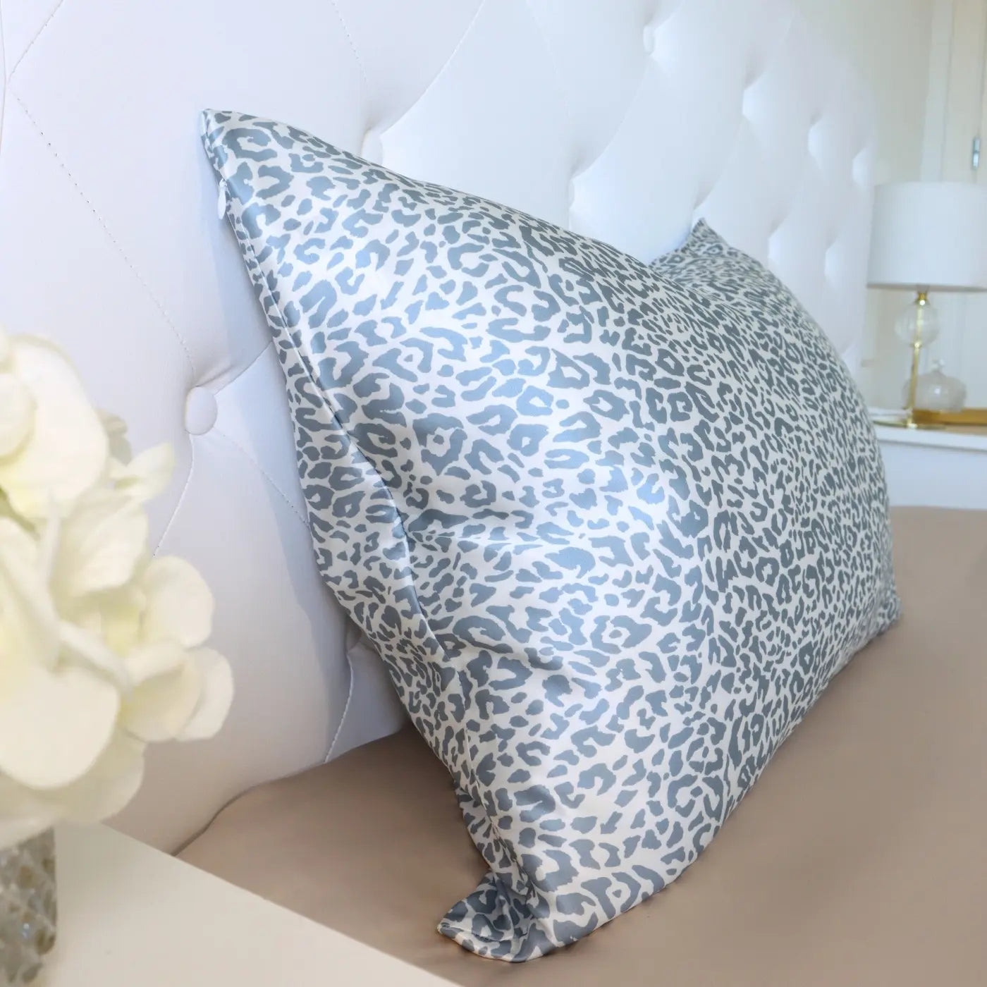 Silver White Bright Leopard Silk Pillowcase 22 momme real silk UK Ireland