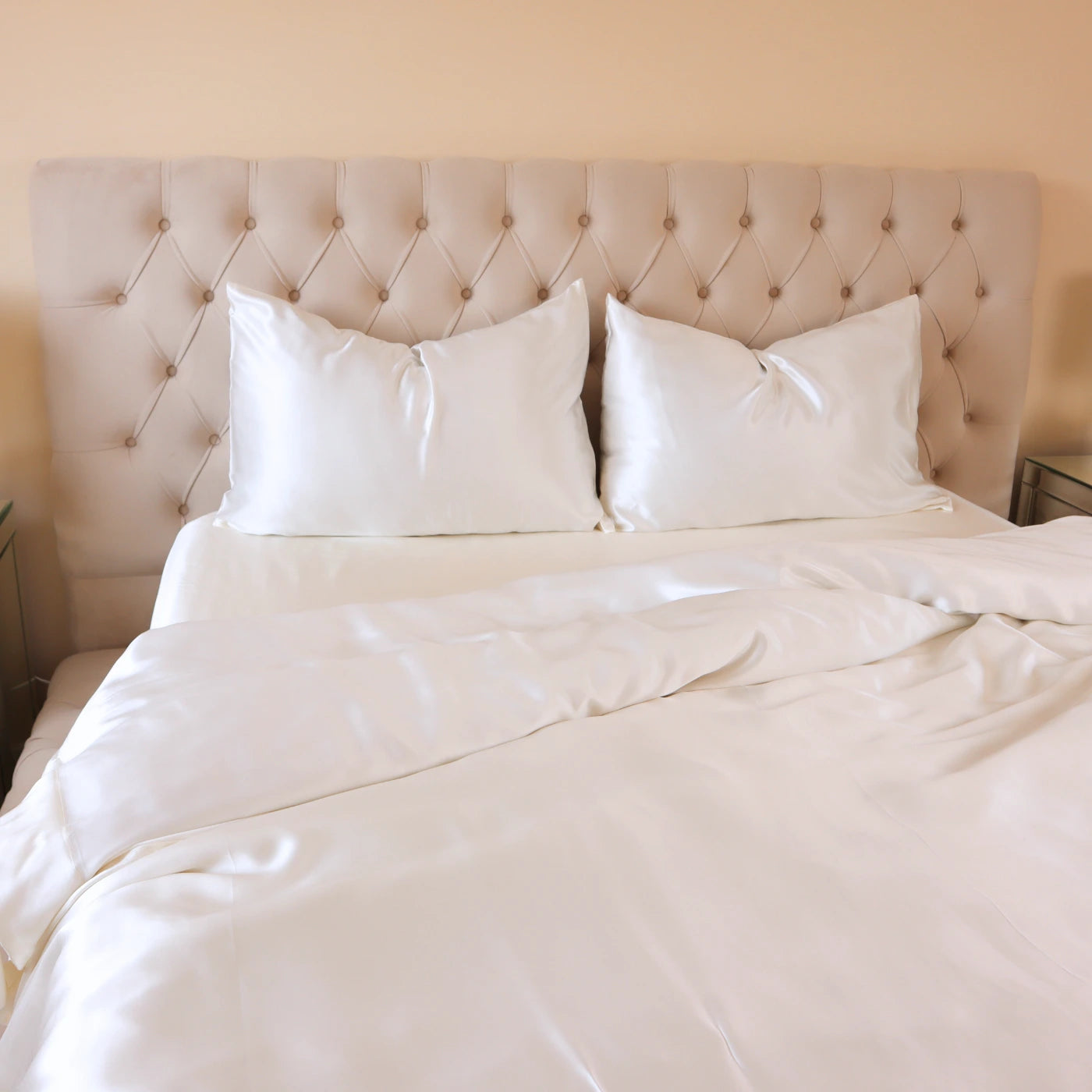 Real Silk Bedding Set Luxury 4 Psc 22 Momme 100% Mulberry Silk Bedding Set Duvet Cover Fitted Sheet 2 Pillow Covers Cases in White UK