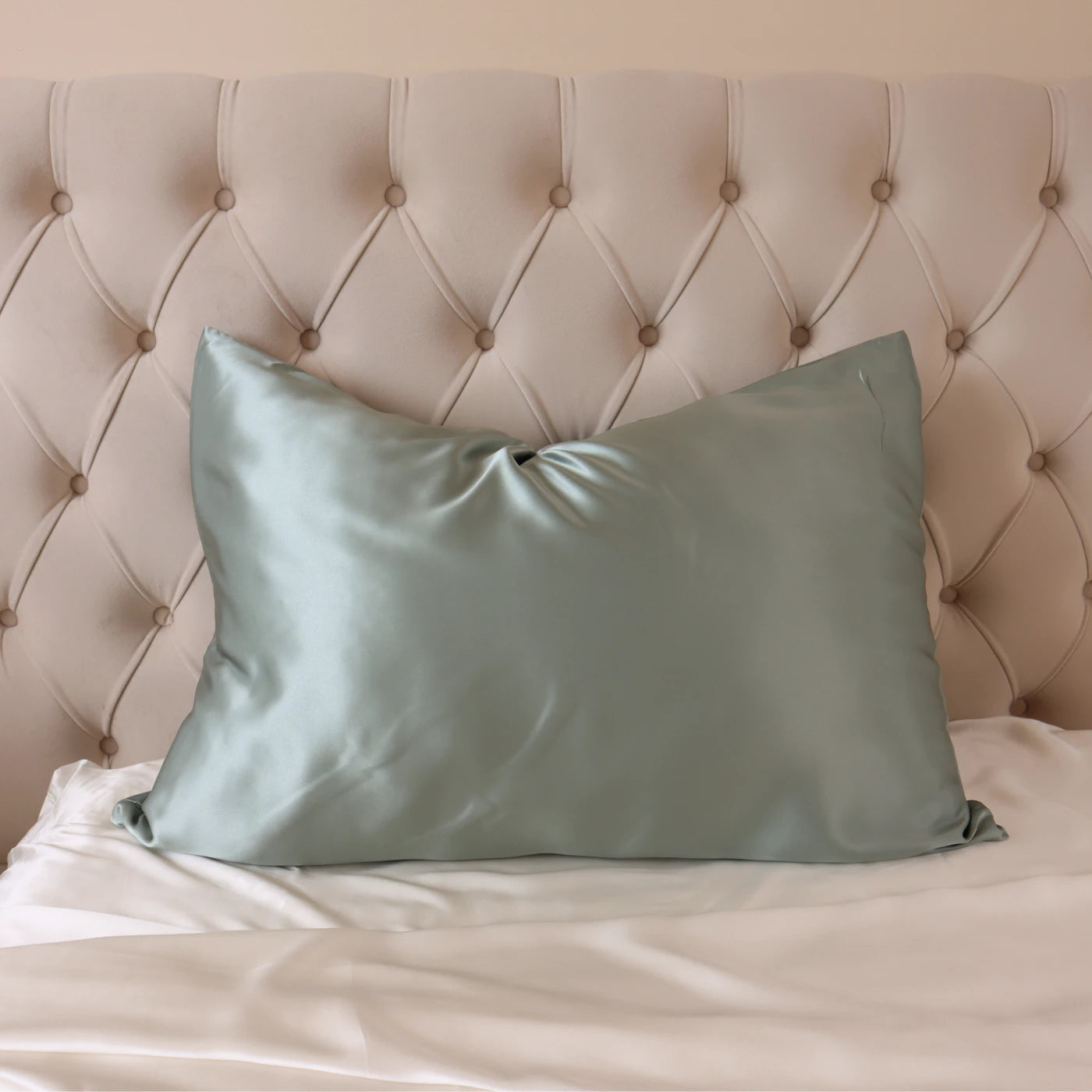 Matcha Light Green zipper Closure 22 Momme Mulberry Real Silk Pillowcase UK