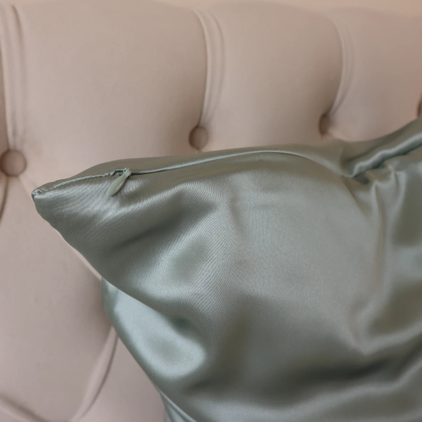Matcha Light Green zipper Closure 22 Momme Mulberry Real Silk Pillowcase UK