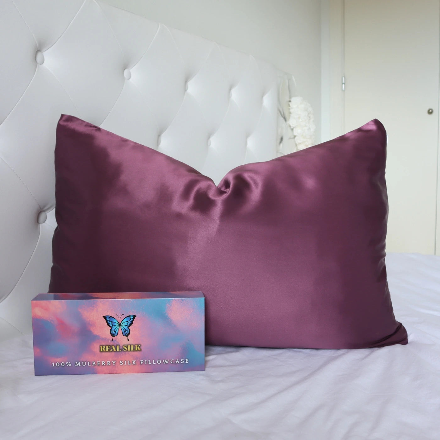 Mulberry Silk Pillowcase With Zipper, 22 Momme 6A Grade - Purple