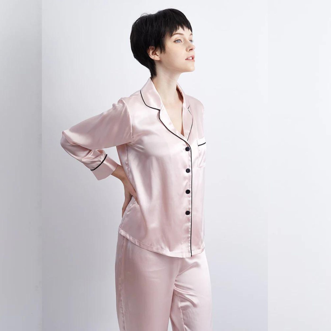 100% Mulberry Silk Real Pure Full Length Pyjamas Pajamas Set trousers shirt two pieces for Women 22 Momme MM Luxury nightwear sleepwear ladies light pink