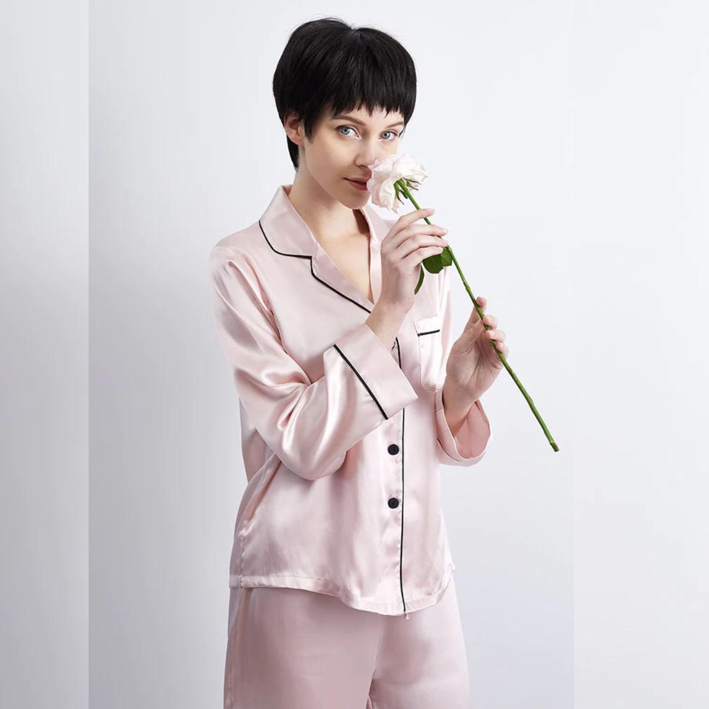 100% Mulberry Silk Real Pure Full Length Pyjamas Pajamas Set trousers shirt two pieces for Women 22 Momme MM Luxury nightwear sleepwear ladies light pink