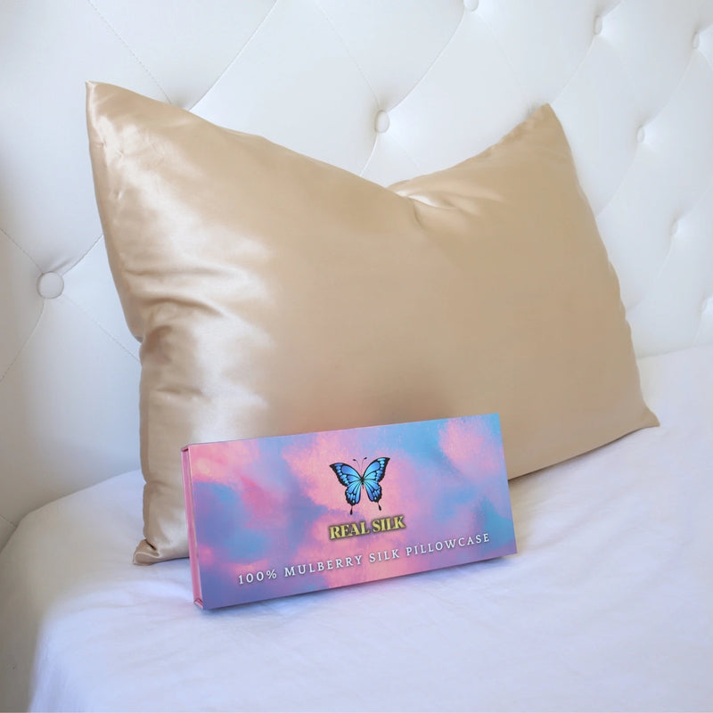 Mulberry Silk Pillowcase With Zipper, 22 Momme 6A Grade Gold