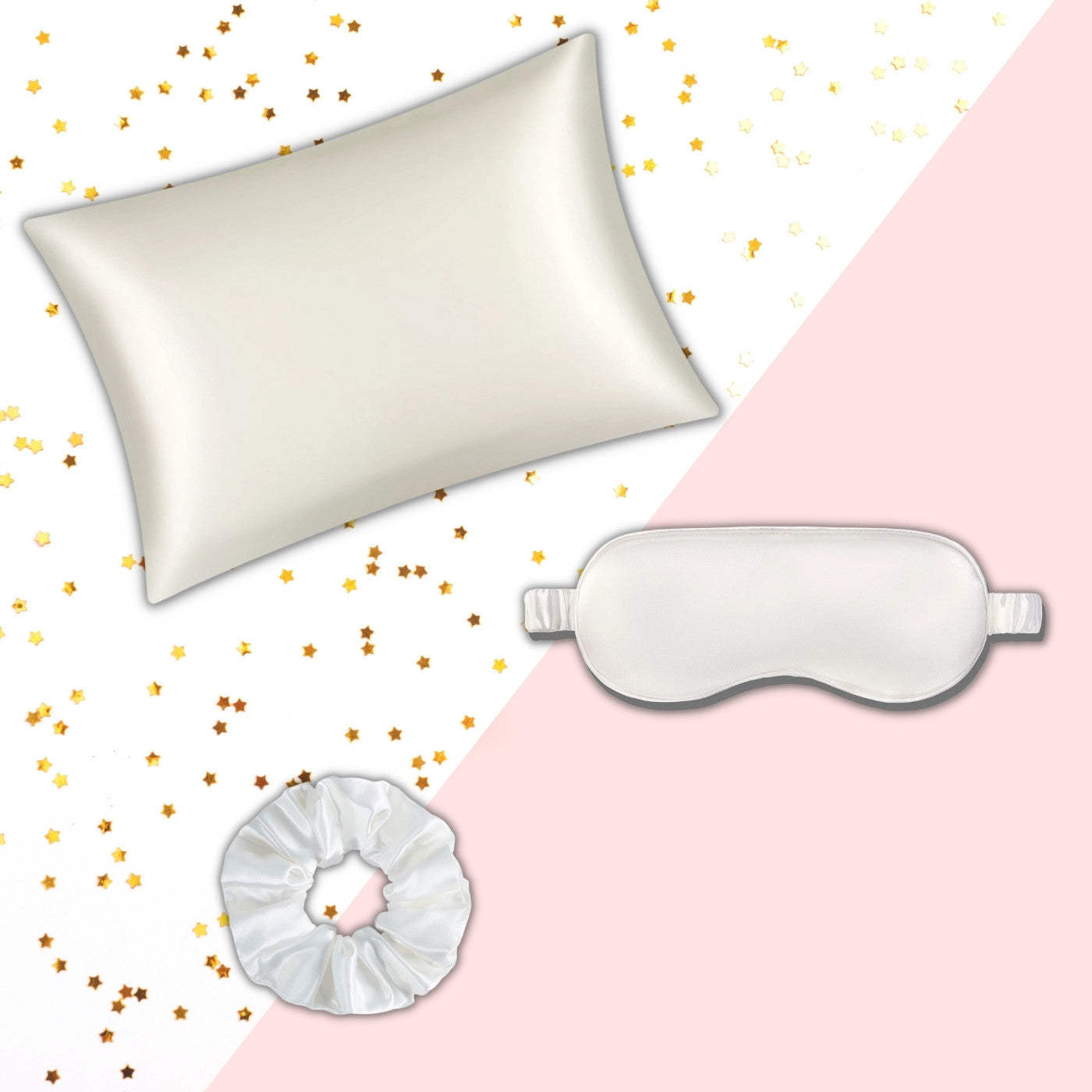 Mulberry Silk Gift Set - 22 Momme Silk Pillowcase, Sleeping Mask & Hair Scrunchie White