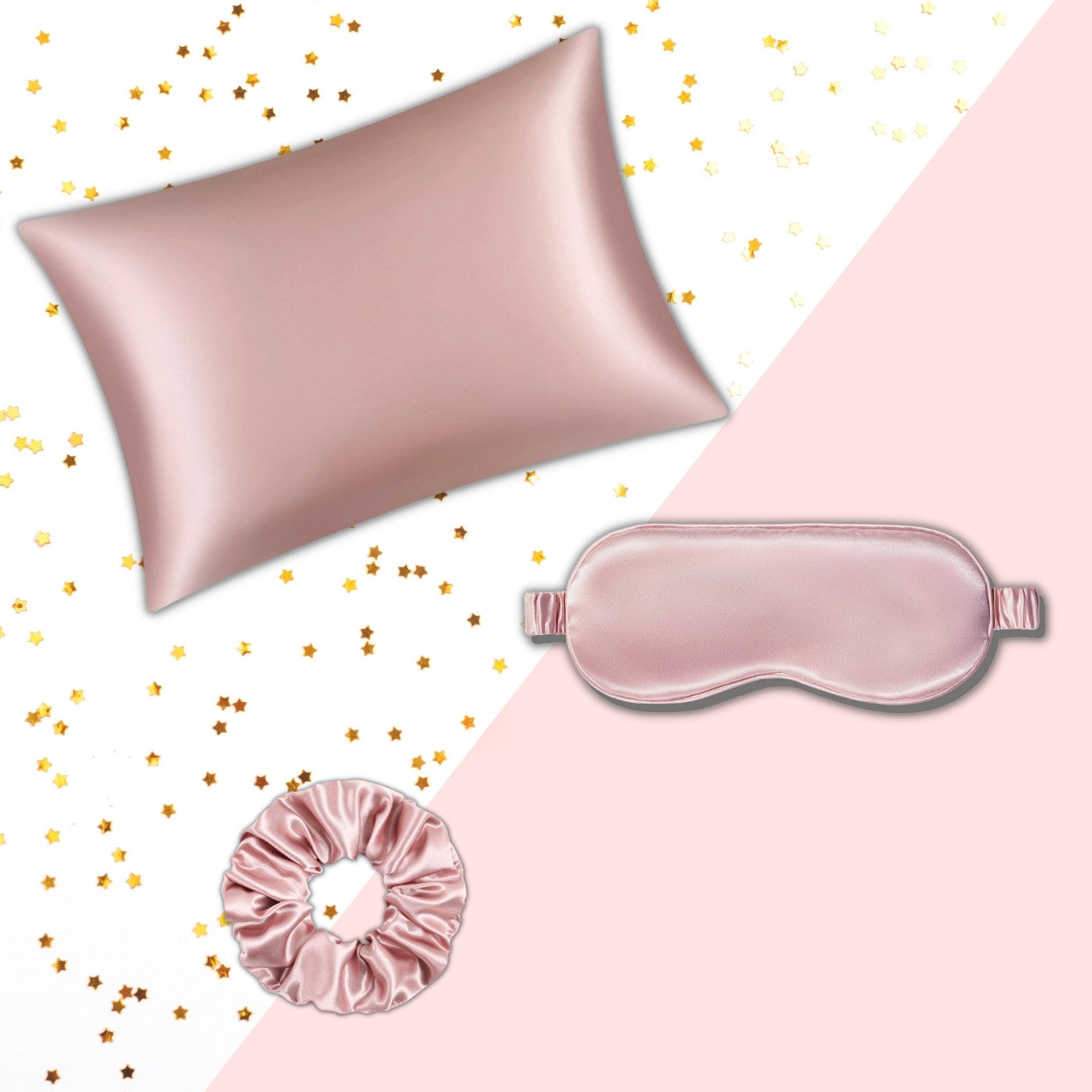 Mulberry Silk Gift Set - 22 Momme Silk Pillowcase, Sleeping Mask & Hair Scrunchie Pink